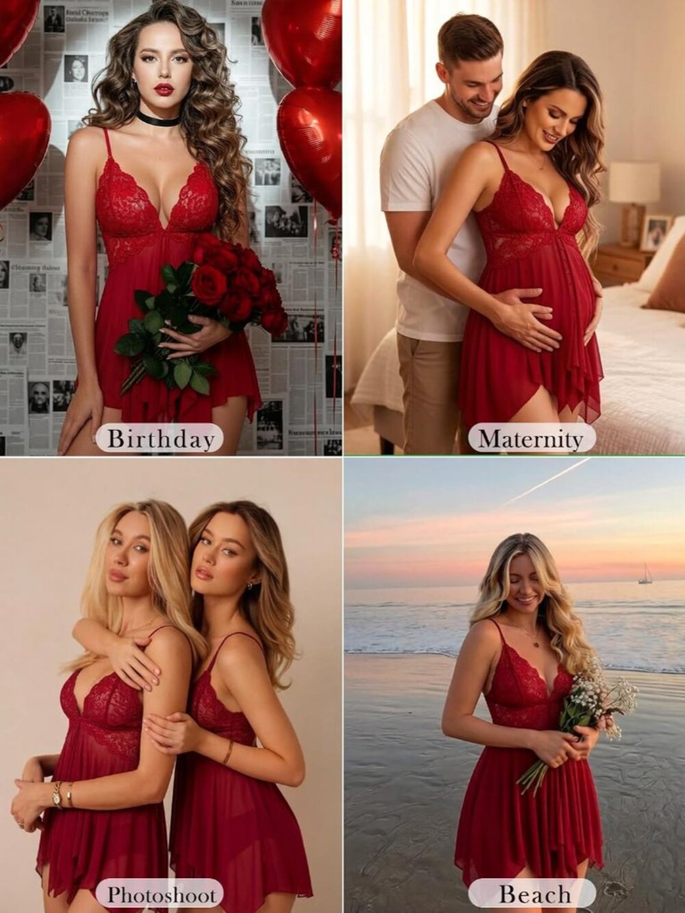 Lingerie for Women Front Closure Lace Babydoll Chemise XS-5XL | Mesh babydoll li - Picture 3 of 7